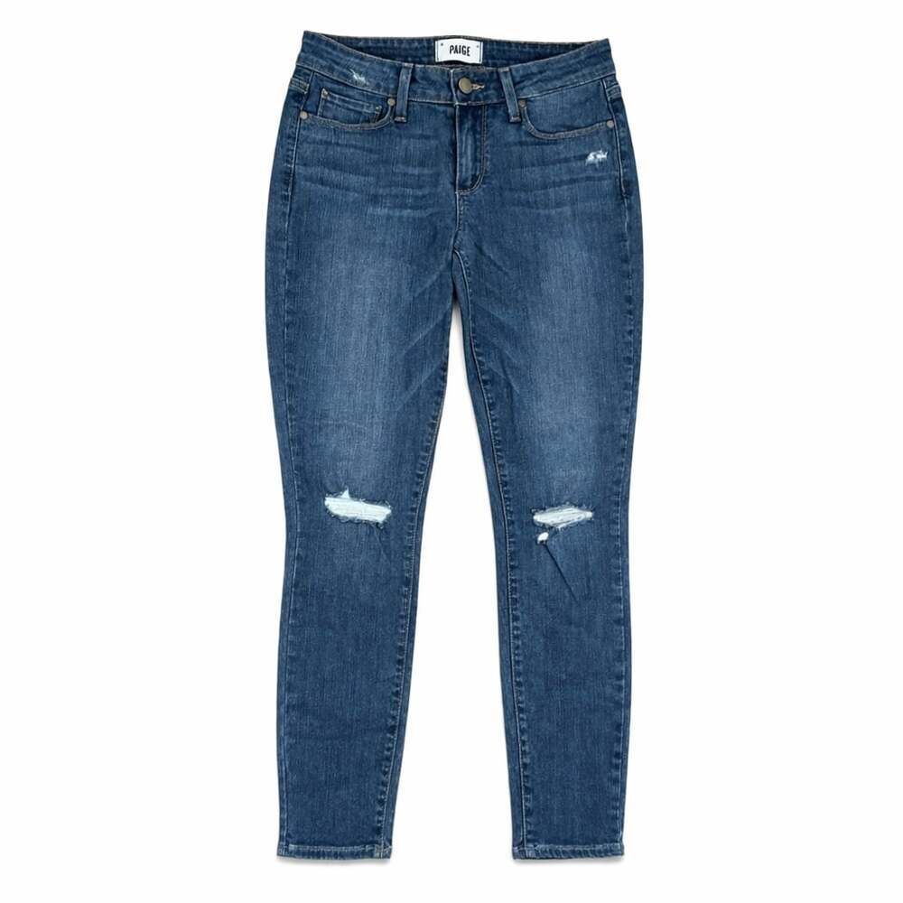PAIGE Verdugo Crop Skinny Mid-Rise Distressed Jeans in Orleans Dest Size 27